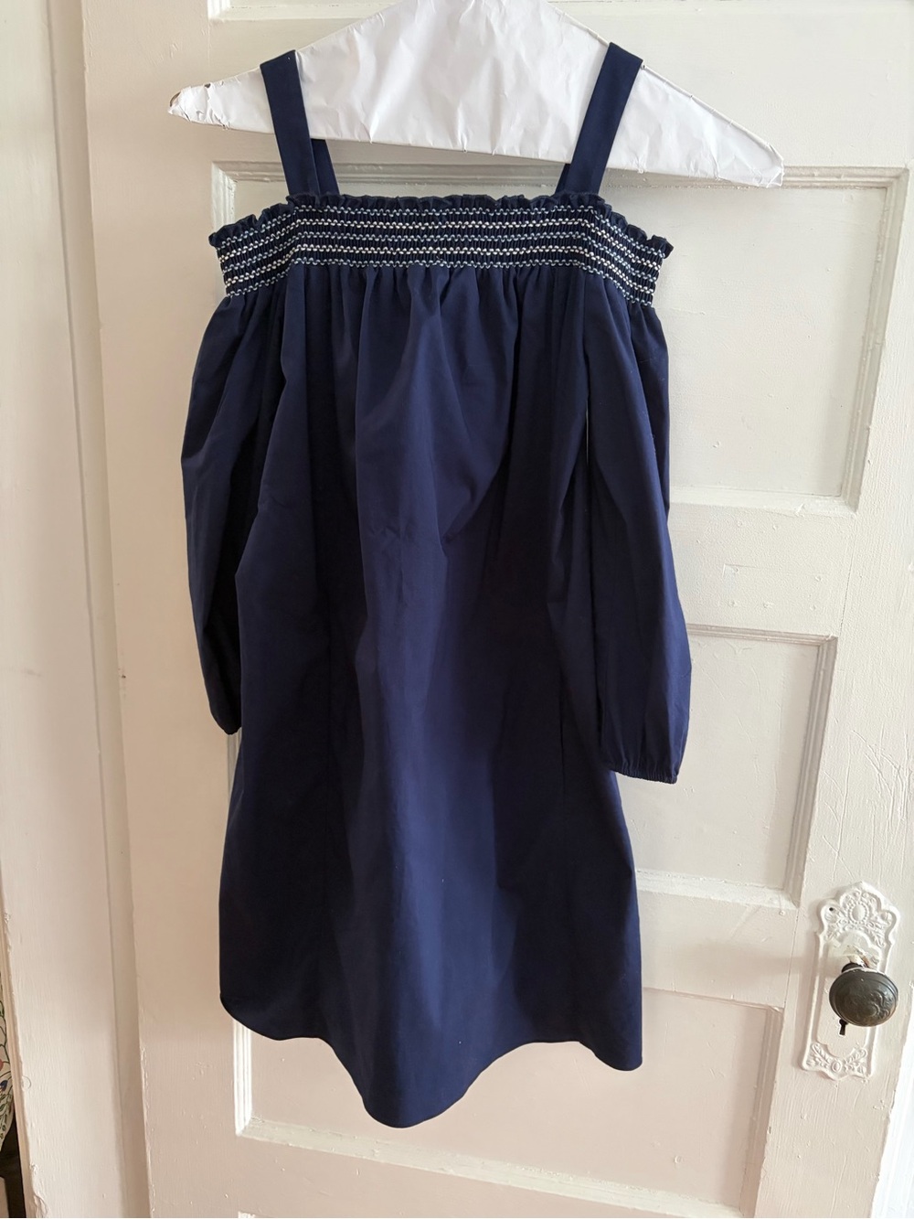 Shoshanna Navy Smocked Off-Shoulder Dress